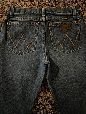 Wrangler Blue Denim Jeans with Tan Stitching
